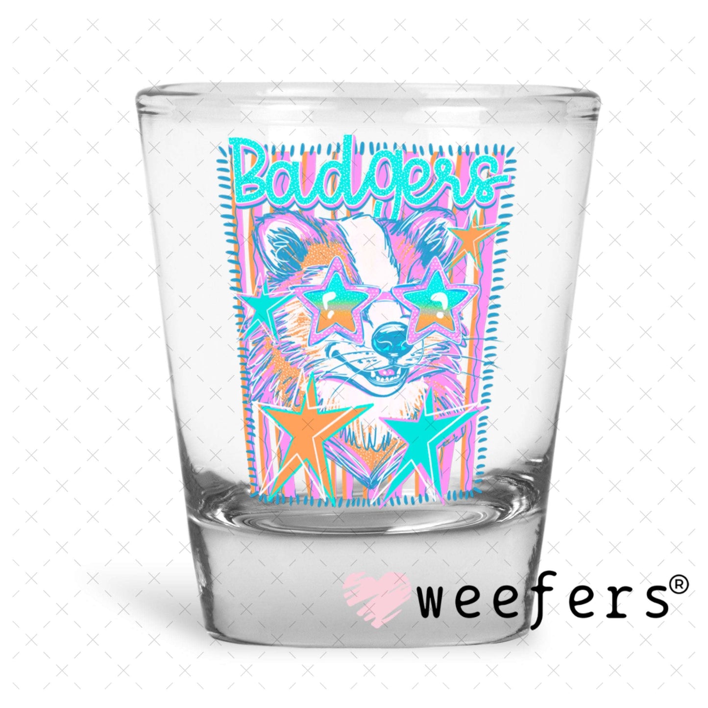 UV DTF Decal - Badgers Colorful Mascot Shot Glass Heavy Base Weefers