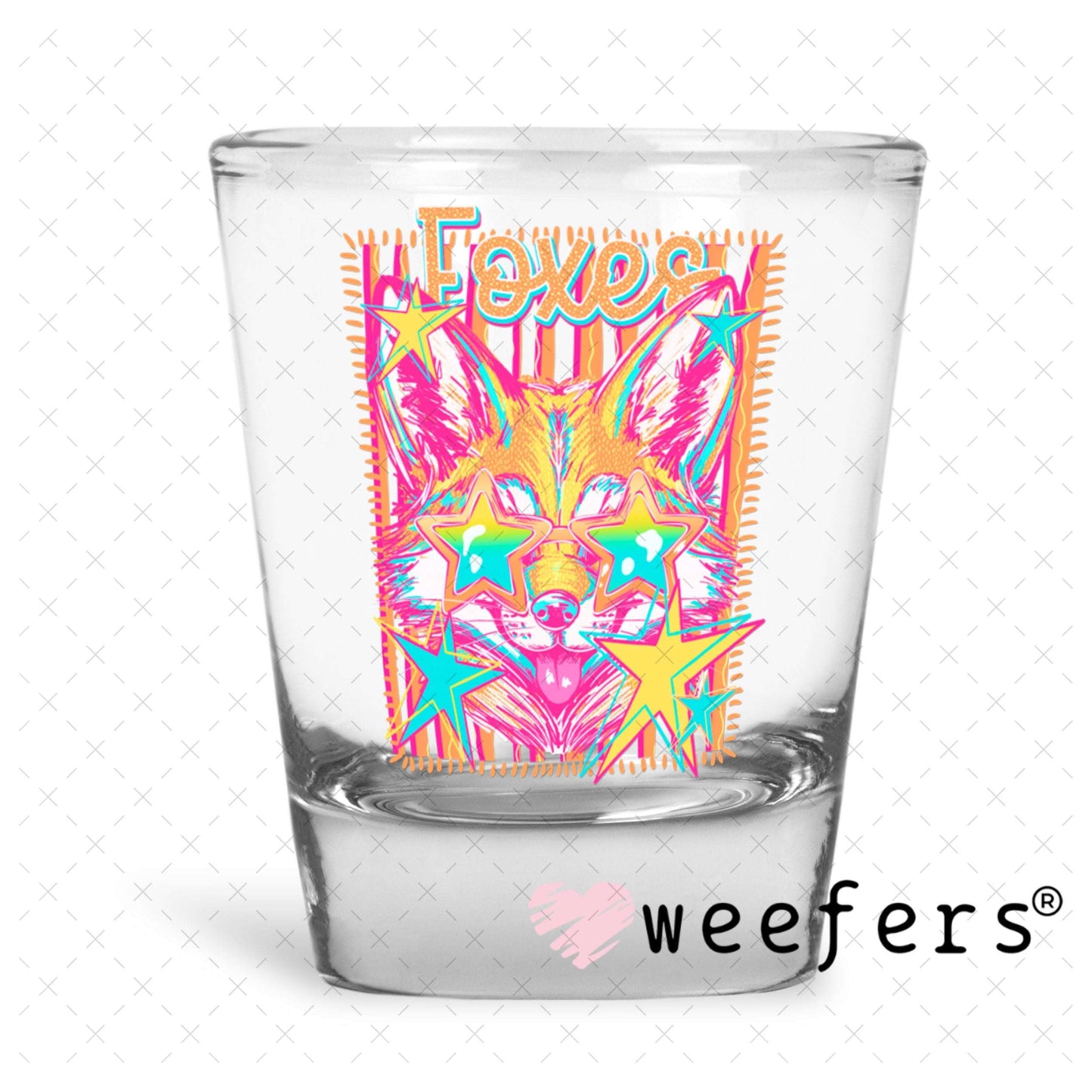 UV DTF Decal - Foxes Colorful Mascot Shot Glass Heavy Base Weefers
