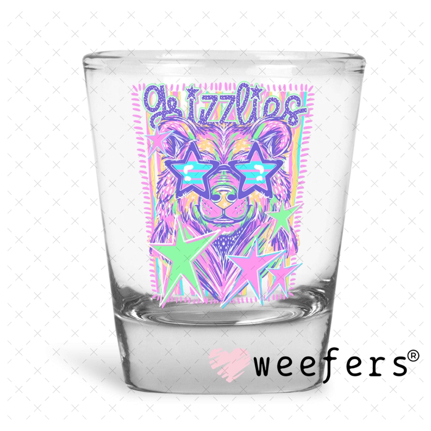 UV DTF Decal - Grizzlies Colorful Mascot Shot Glass Heavy Base Weefers
