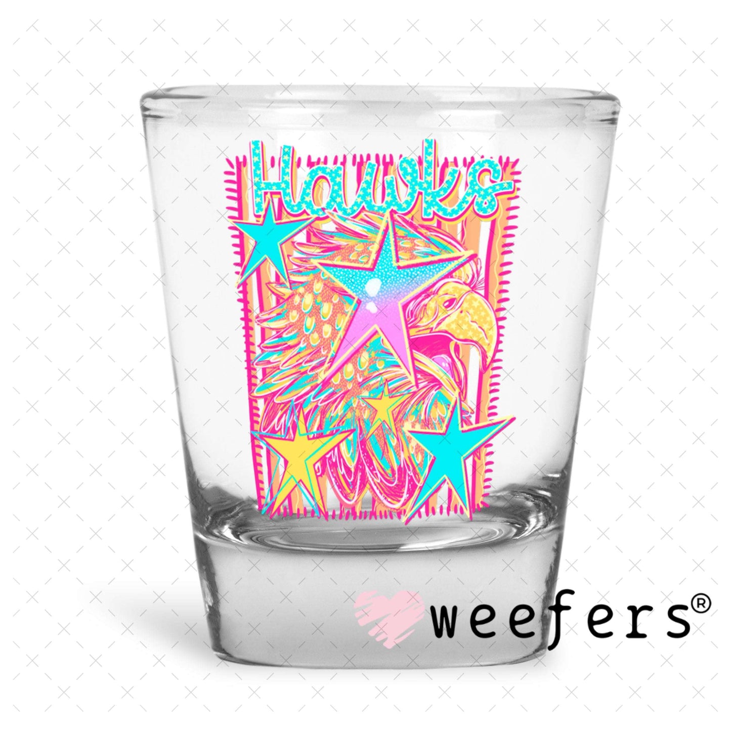 UV DTF Decal - Hawks Colorful Mascot Shot Glass Heavy Base Weefers
