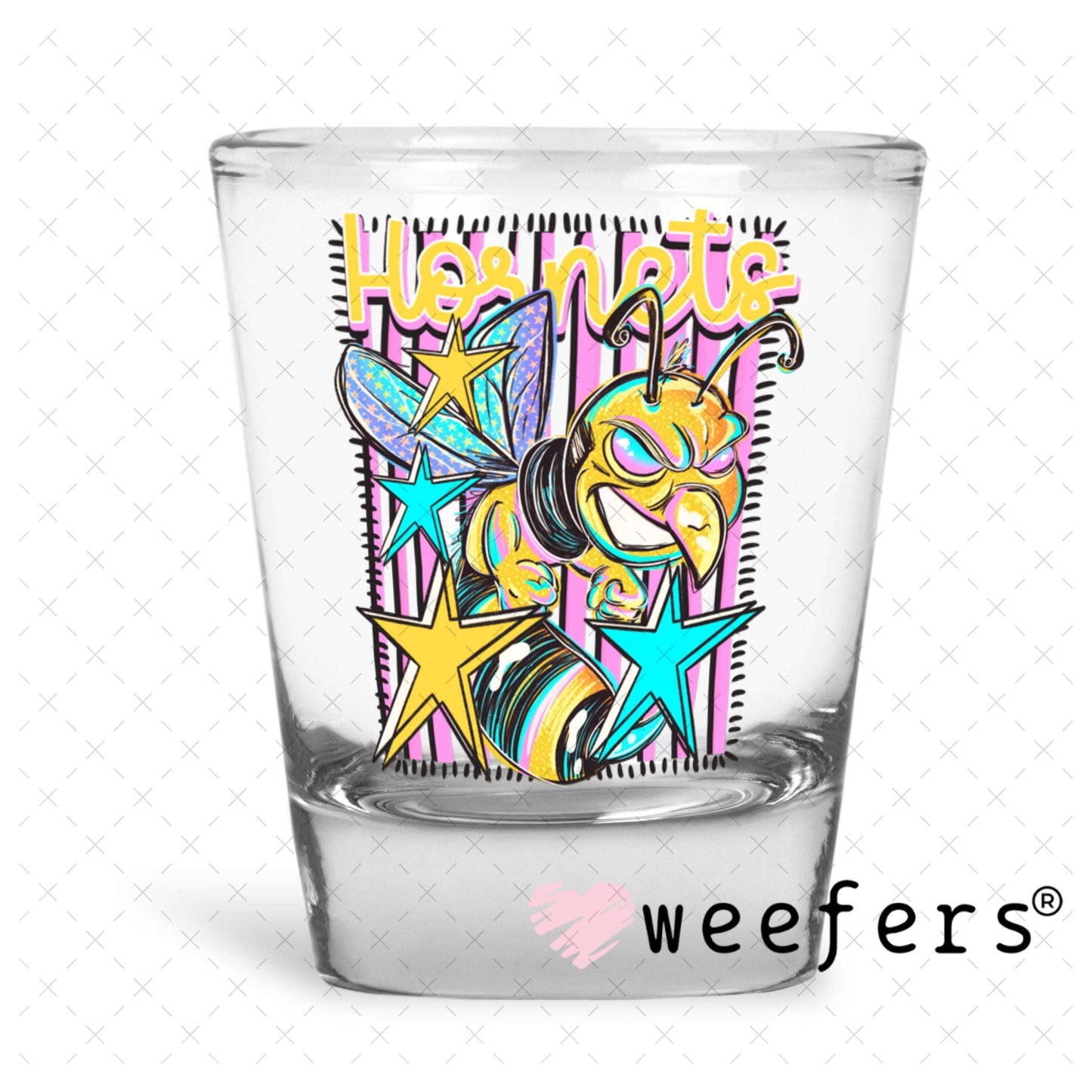 UV DTF Decal - Hornets Purple Teal Mascot Shot Glass Heavy Base Weefers