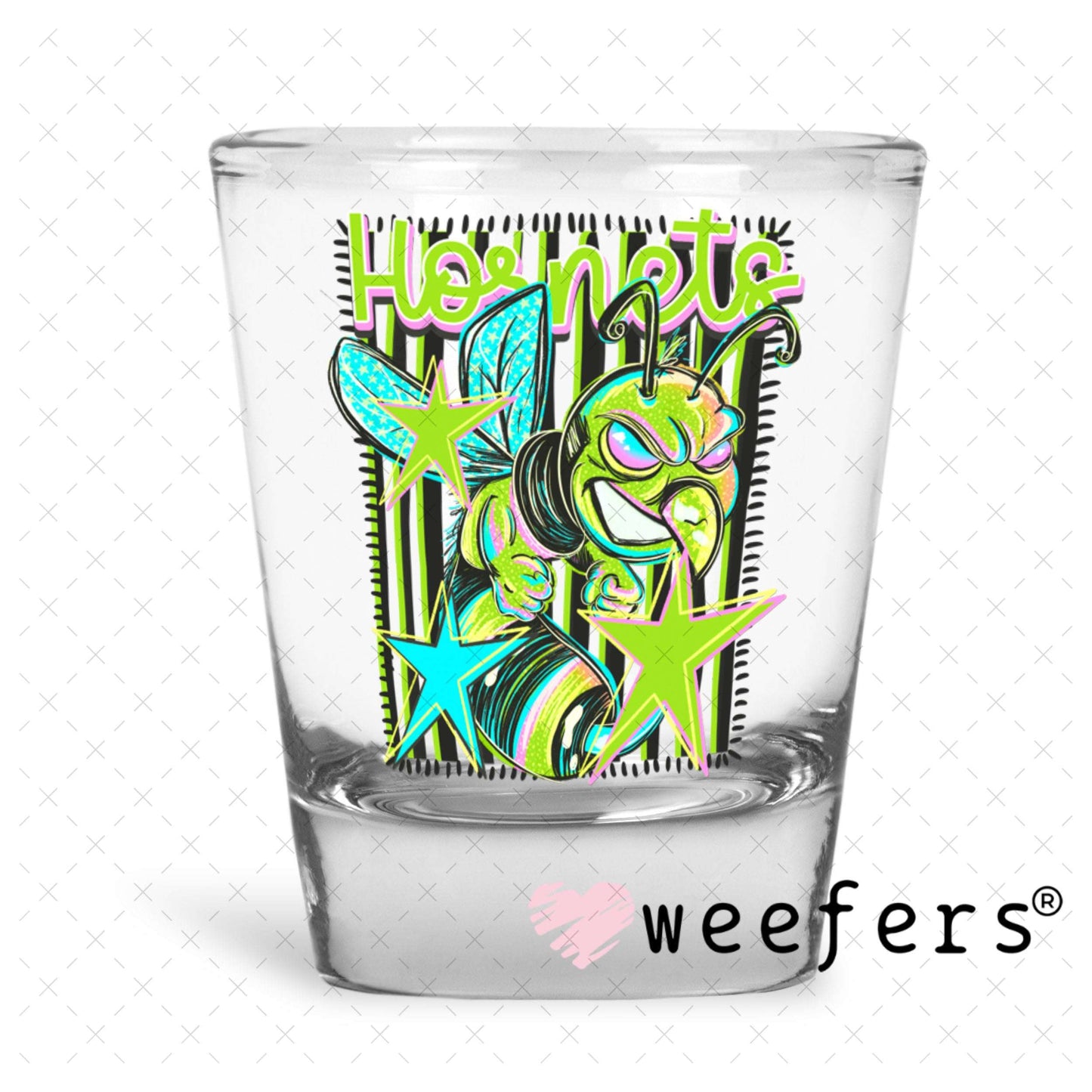 UV DTF Decal - Hornets Green Teal Shot Glass Heavy Base Weefers