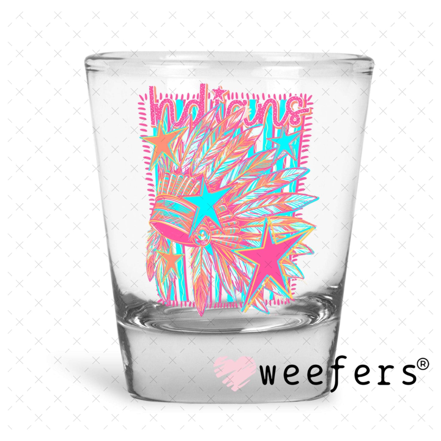 UV DTF Decal - Indians Colorful Mascot Shot Glass Heavy Base Weefers