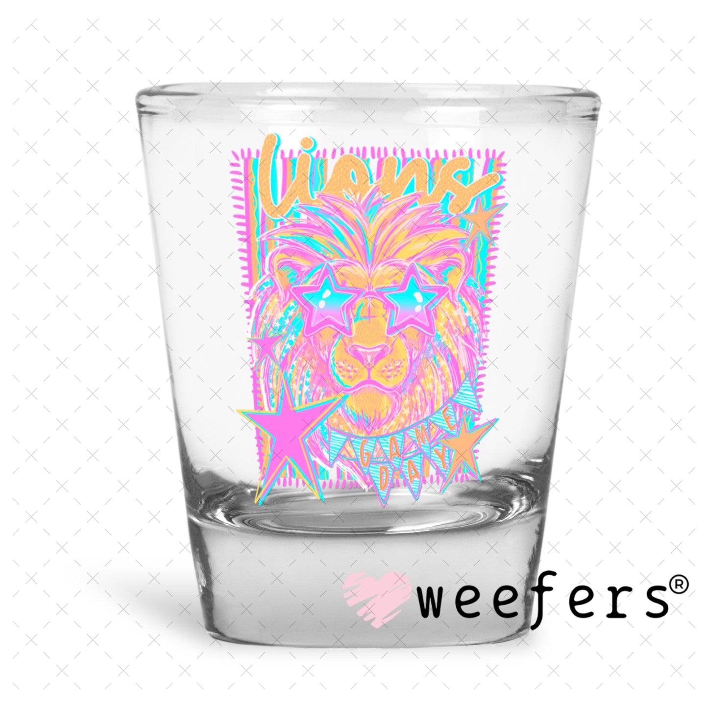 UV DTF Decal - Lions Game Day Colorful Mascot Shot Glass Heavy Base Weefers