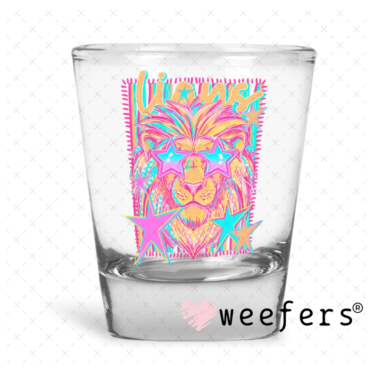 UV DTF Decal - Lions Colorful Mascot Shot Glass Heavy Base Weefers