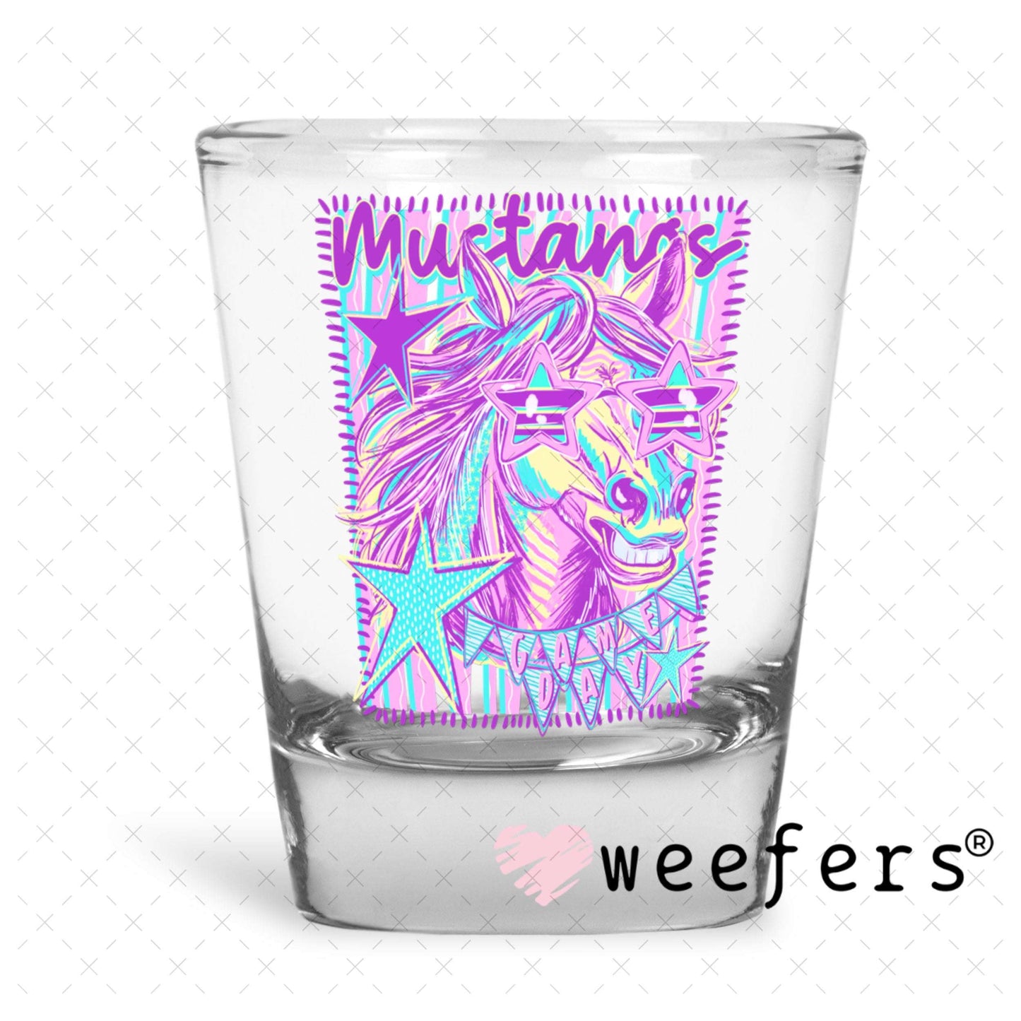 UV DTF Decal - Mustangs Game Day Colorful Mascot Shot Glass Heavy Base Weefers