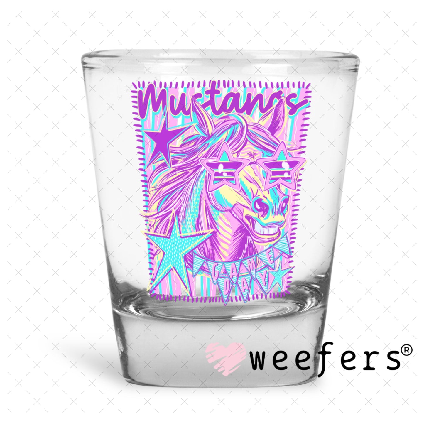 UV DTF Decal - Mustangs Game Day Colorful Mascot Shot Glass Heavy Base Weefers