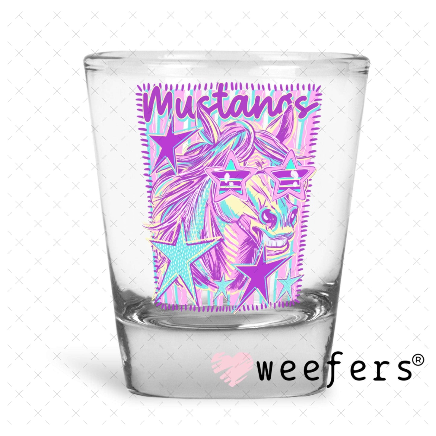 UV DTF Decal - Mustang Colorful Mascot Shot Glass Heavy Base Weefers