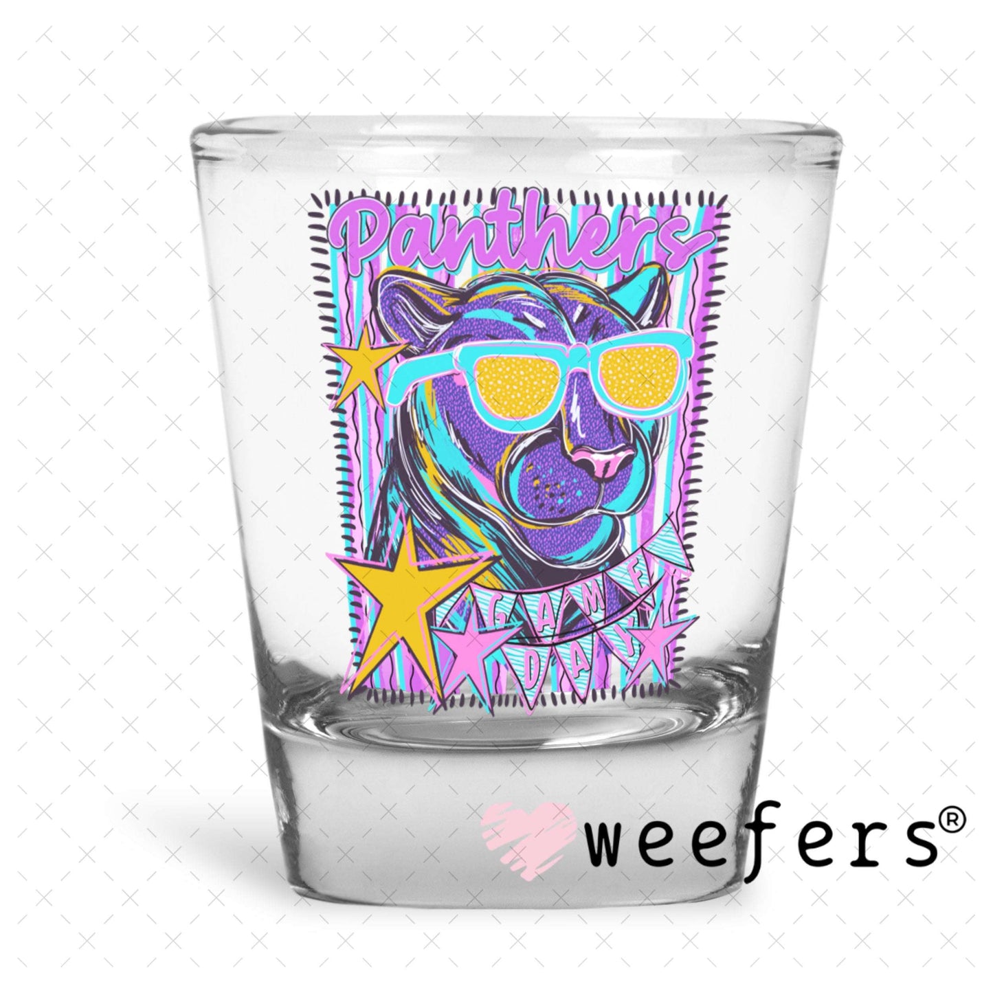 UV DTF Decal - Panthers Game Day Colorful Mascot Shot Glass Heavy Base Weefers