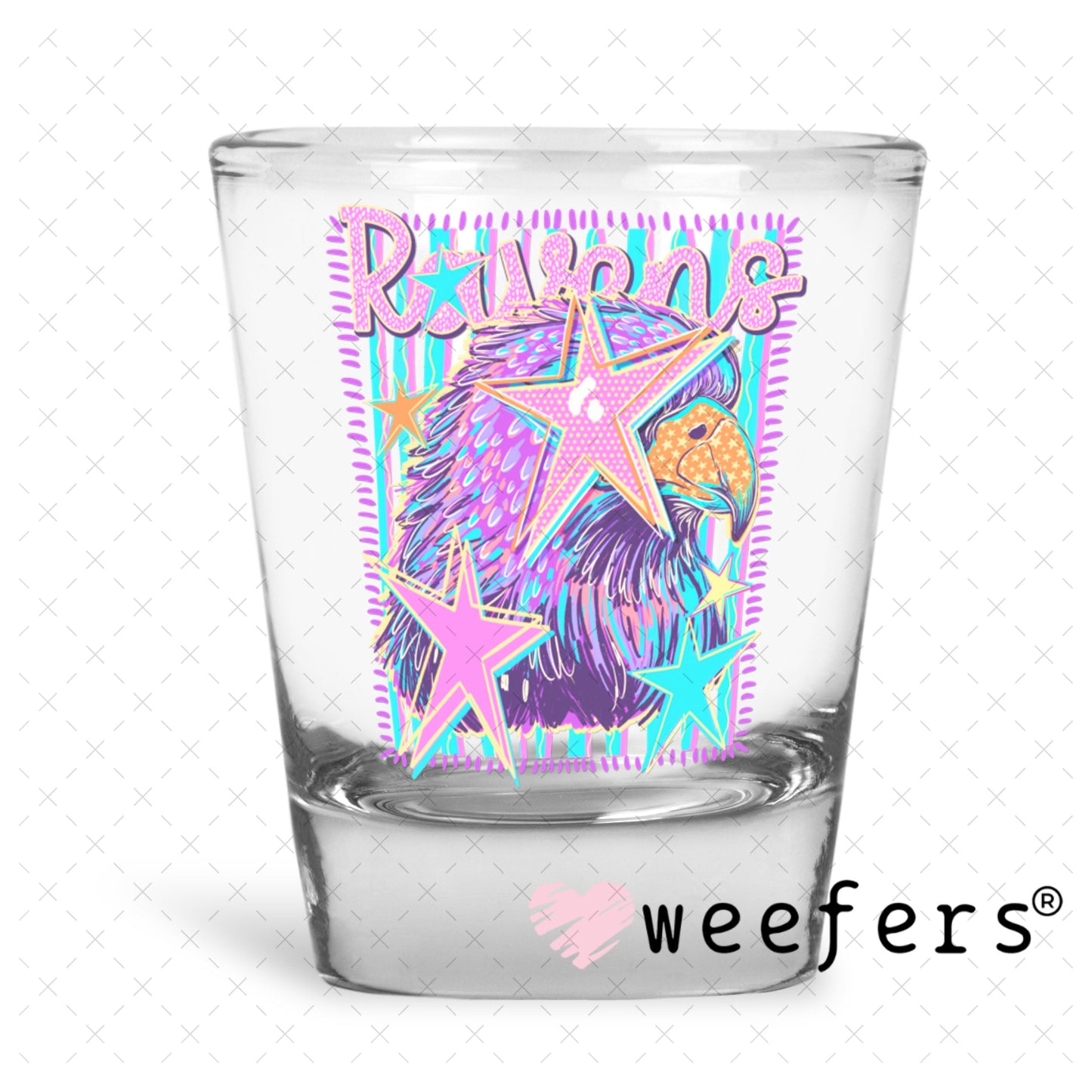 UV DTF Decal - Ravens Colorful Mascot Shot Glass Heavy Base Weefers