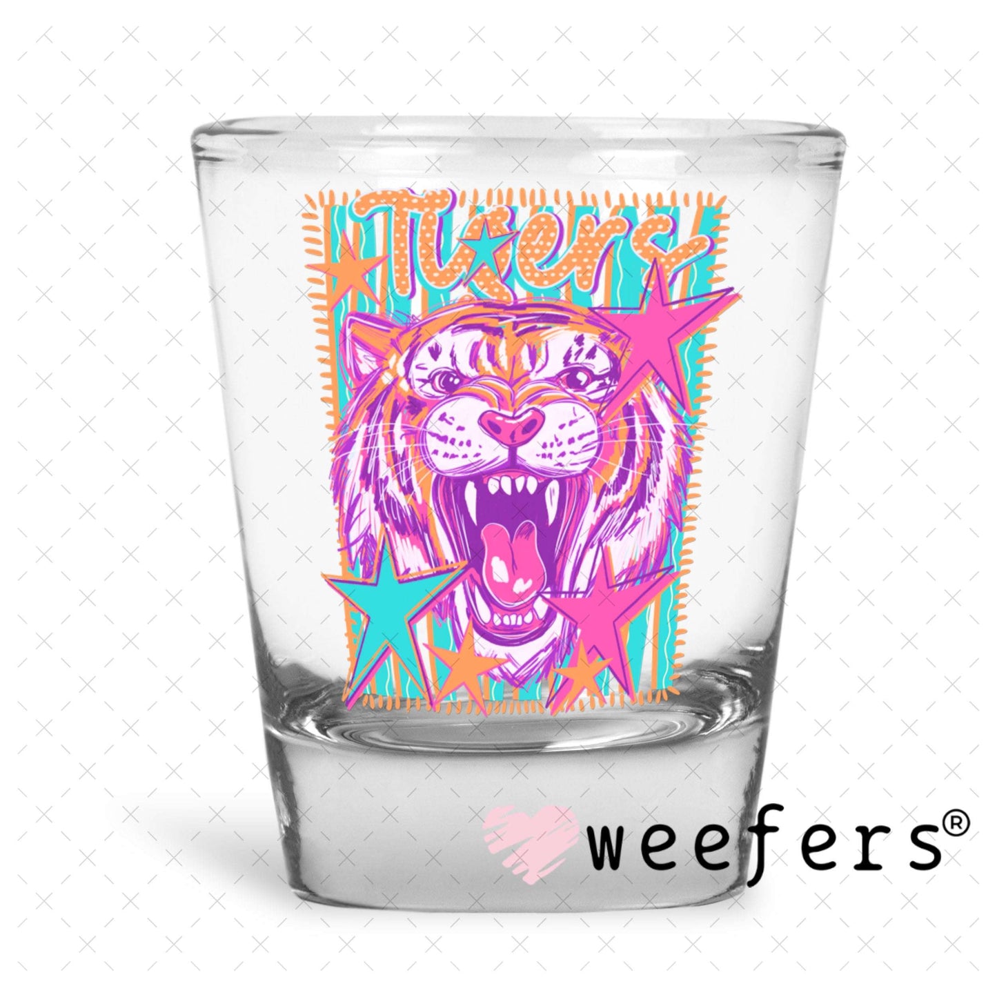 UV DTF Decal - Tigers Colorful Mascot Shot Glass Heavy Base Weefers