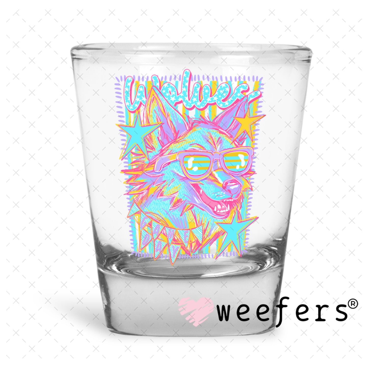 UV DTF Decal - Wolves Game Day Colorful Mascot Shot Glass Heavy Base Weefers