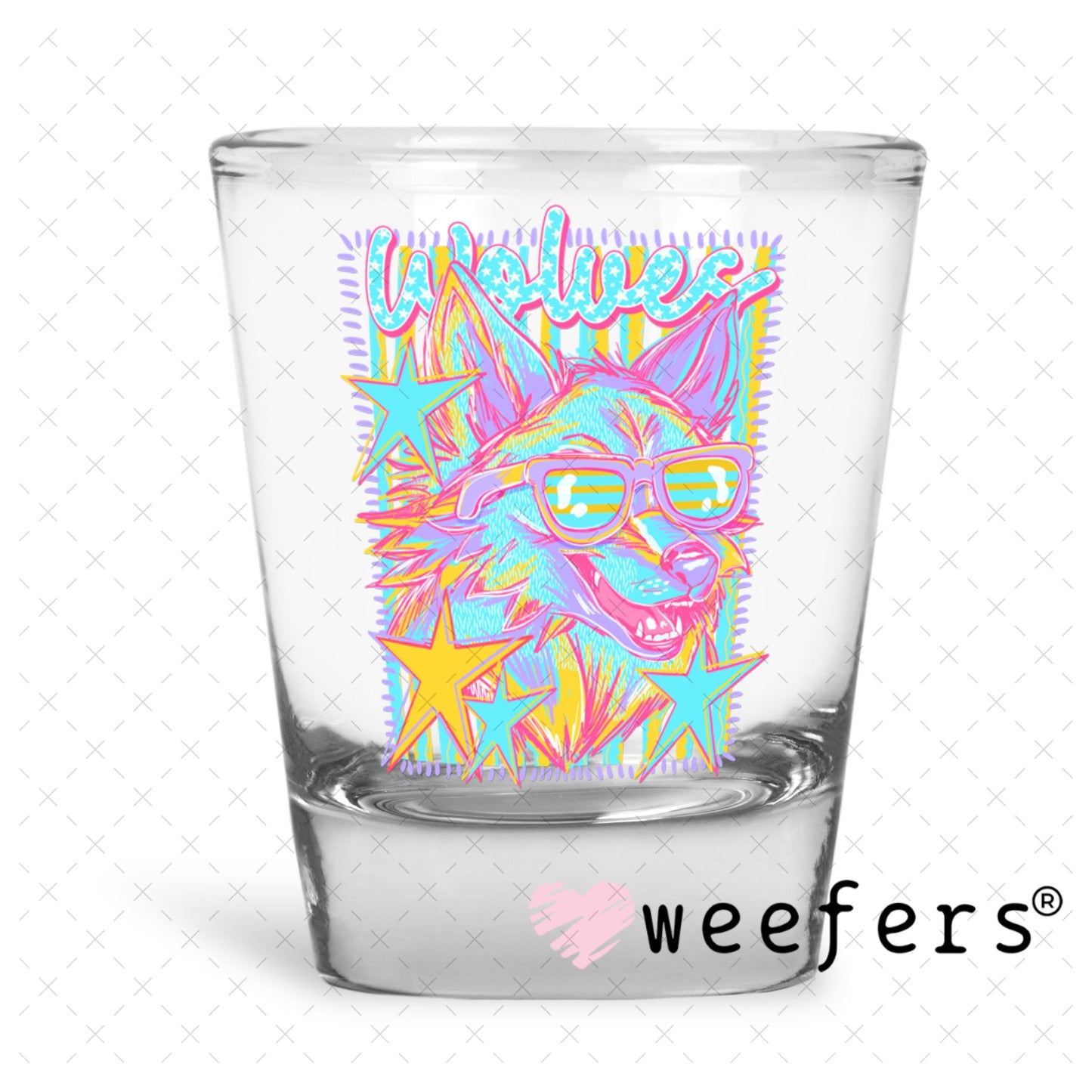UV DTF Decal - Wolves Colorful Mascot Shot Glass Heavy Base Weefers