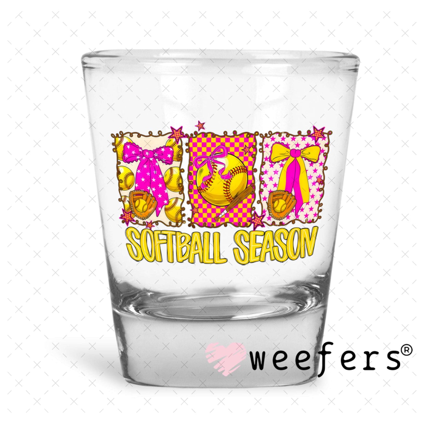UV DTF Decal - Softball Season Pink Shot Glass Heavy Base Weefers