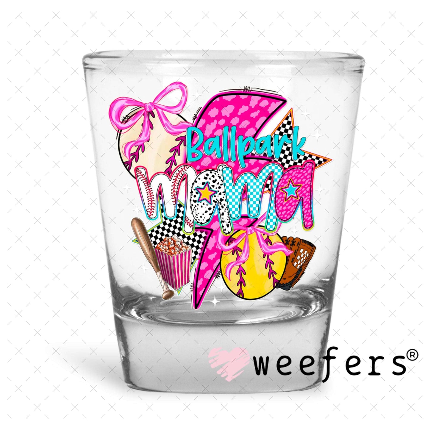 UV DTF Decal - Ballpark Mama Softball Baseball Shot Glass Heavy Base Weefers
