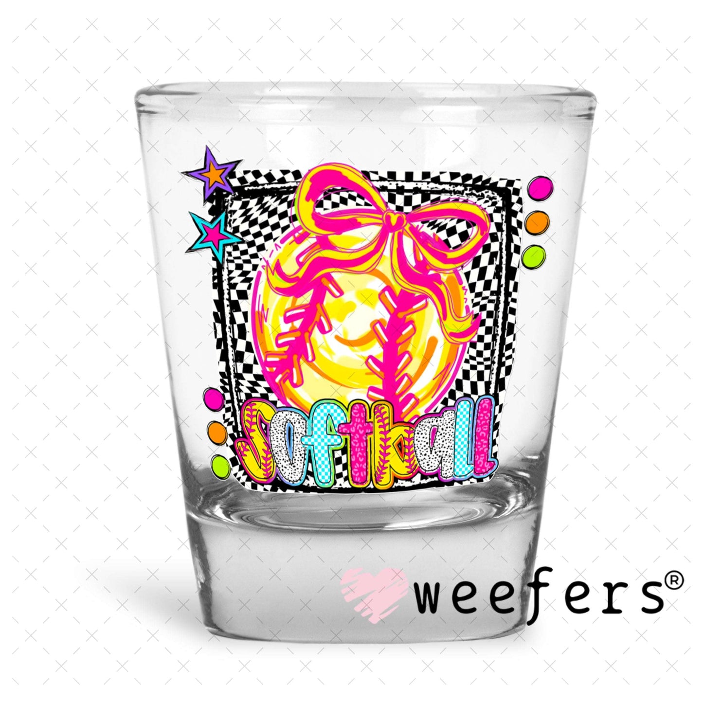 UV DTF Decal - Softball Checkered Shot Glass Heavy Base Weefers