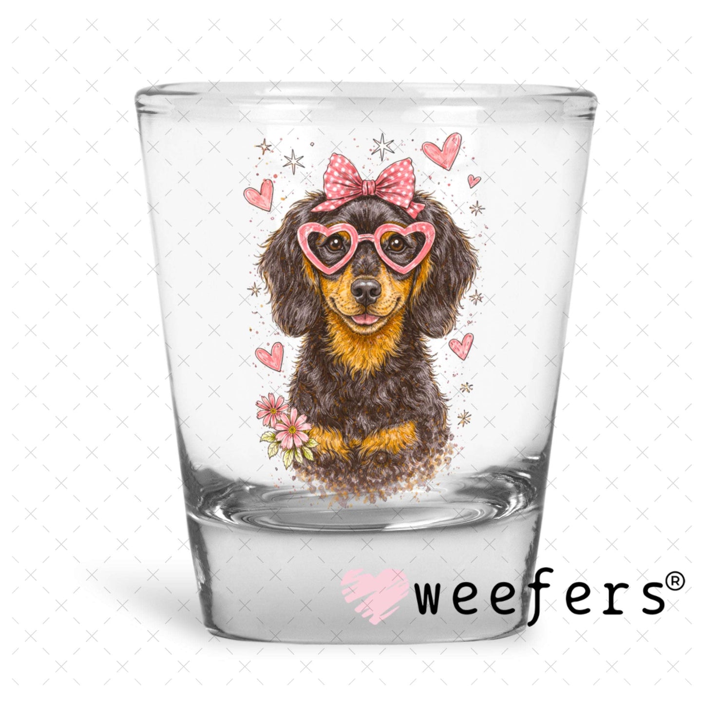 UV DTF Decal - Hearts Dachshund Shot Glass Heavy Base Weefers