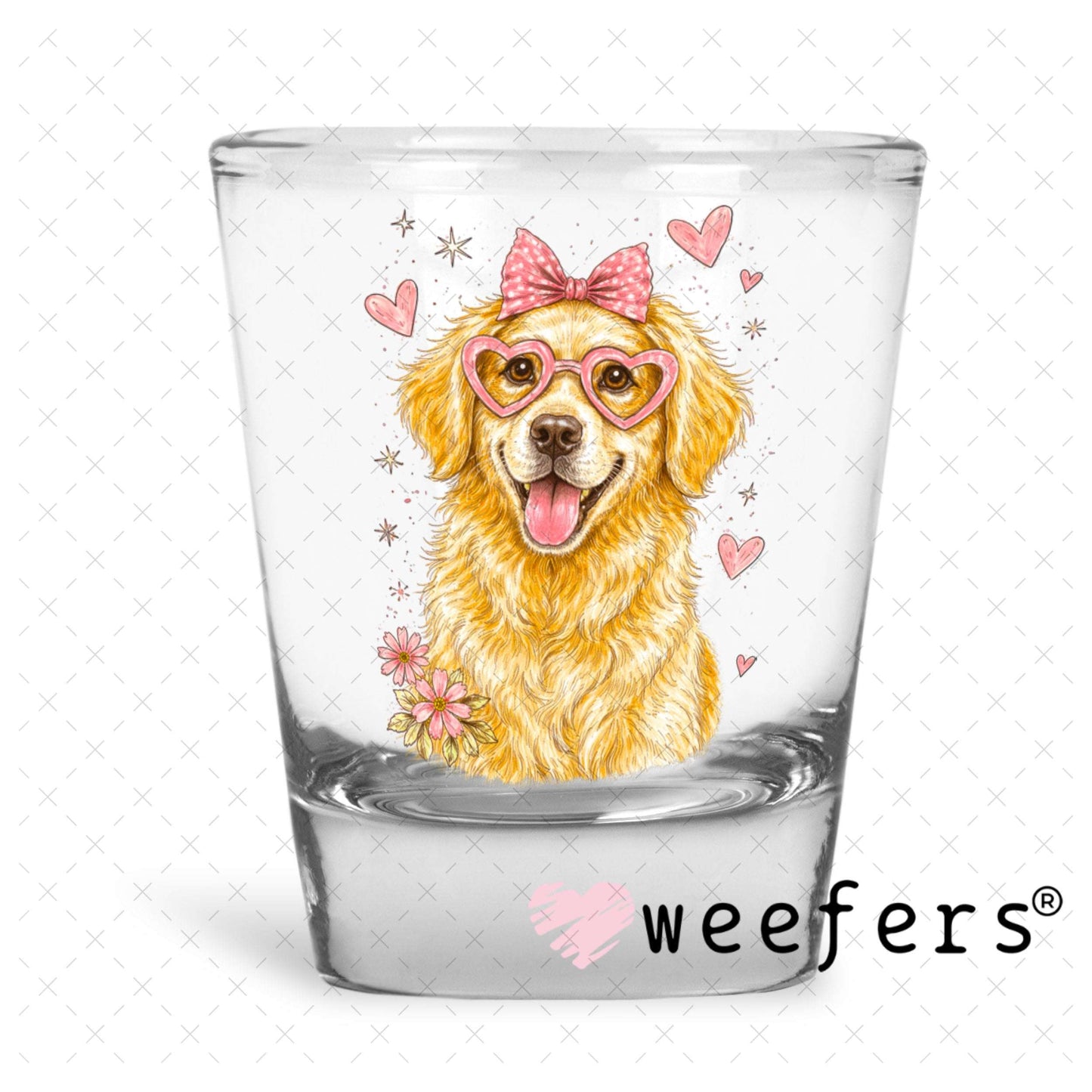 UV DTF Decal - Hearts Golden Retriever Shot Glass Heavy Base Weefers