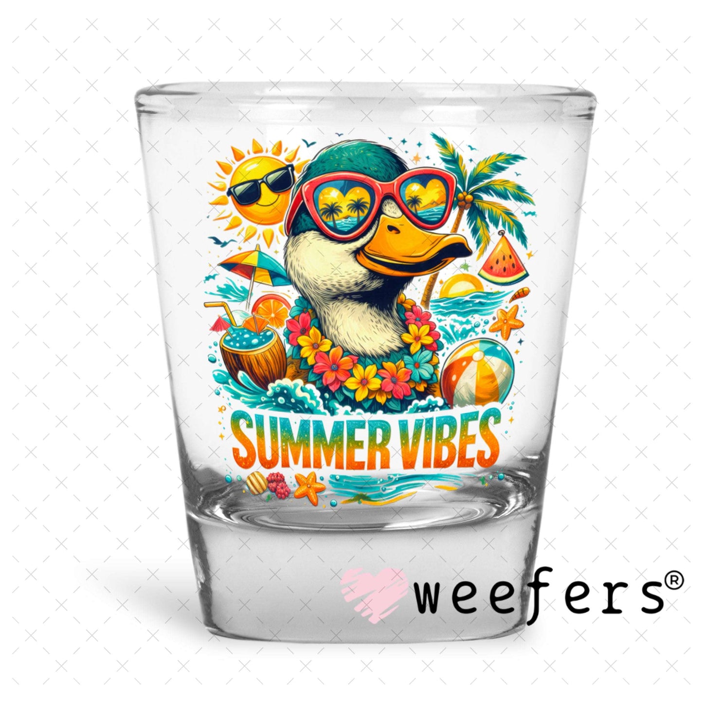 UV DTF Decal - Summer Vibes Duck Shot Glass Heavy Base Weefers