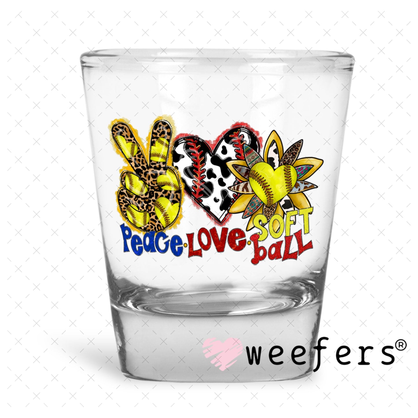 UV DTF Decal - Peace Love Softball Shot Glass Heavy Base Weefers