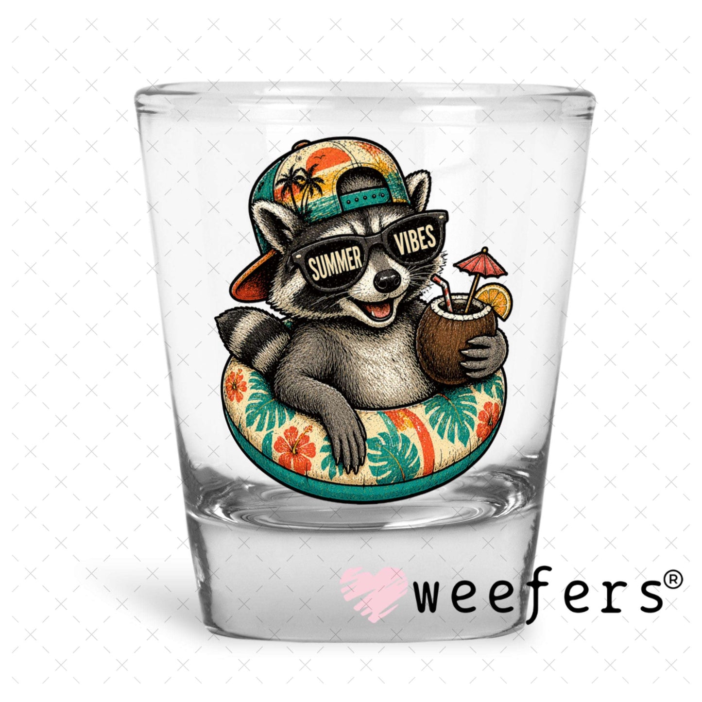 UV DTF Decal - Raccoon Summer Vibes Shot Glass Heavy Base Weefers