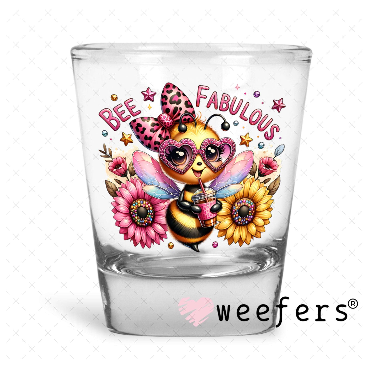 UV DTF Decal - Bee Fabulous Sunflowers Shot Glass Heavy Base Weefers