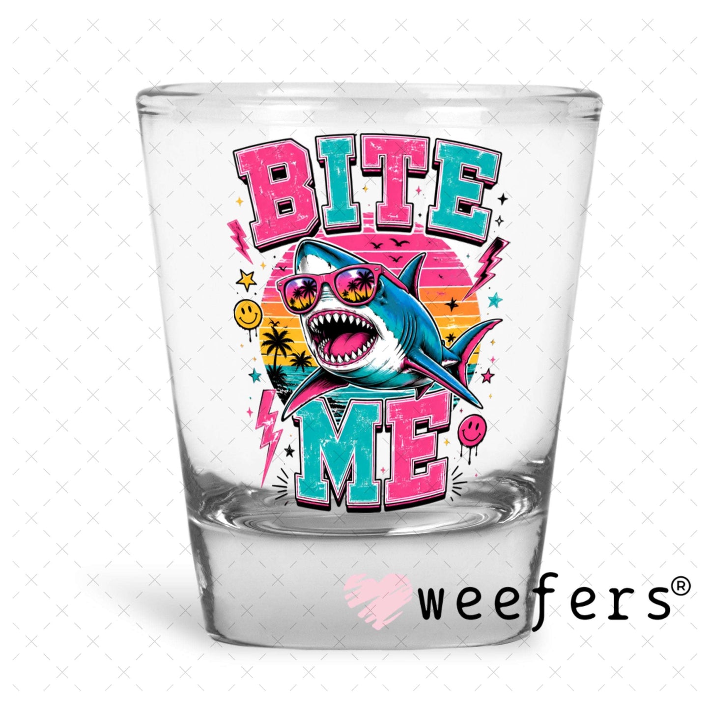 UV DTF Decal - Bite Me Shark Shot Glass Heavy Base Weefers