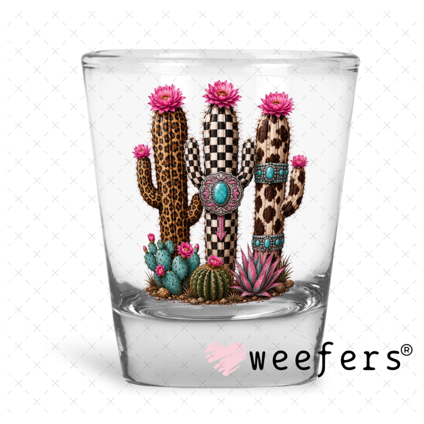 UV DTF Decal - Leopard Cactus Shot Glass Heavy Base Weefers
