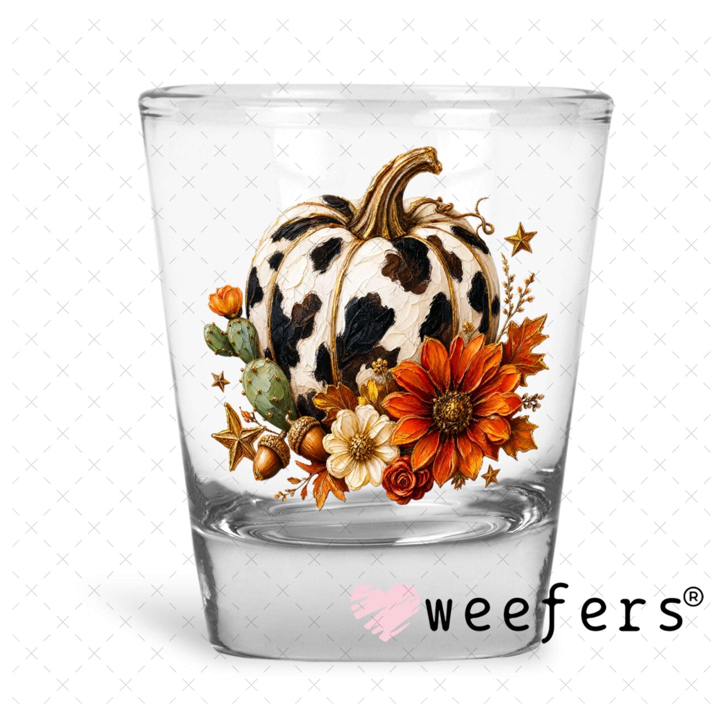UV DTF Decal - Cowprint Pumpkin Shot Glass Heavy Base Weefers