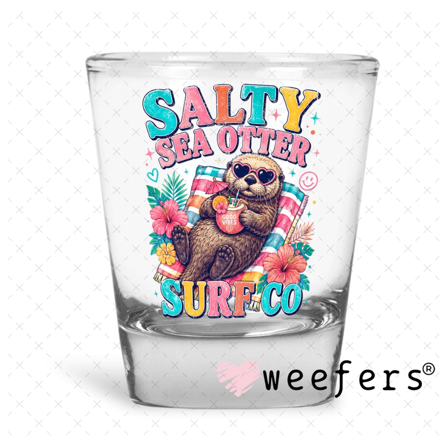 UV DTF Decal - Salty Sea Otter Surf Co Shot Glass Heavy Base Weefers