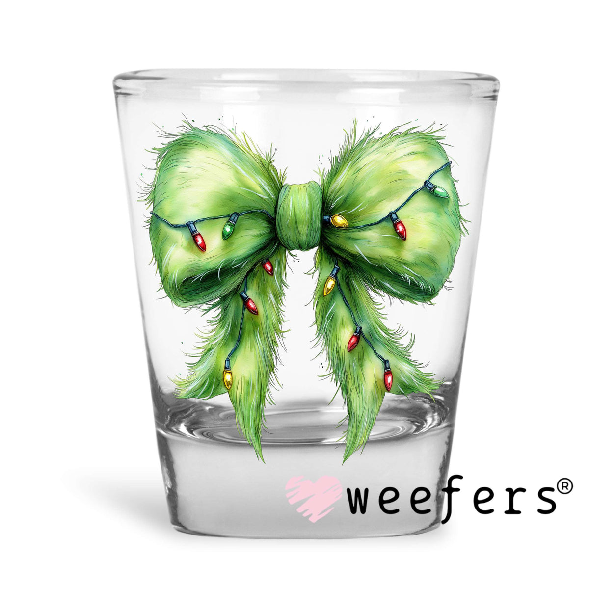 Green Guy Coquette Christmas Bow UV DTF Decal Shot Glass Heavy Base Weefers