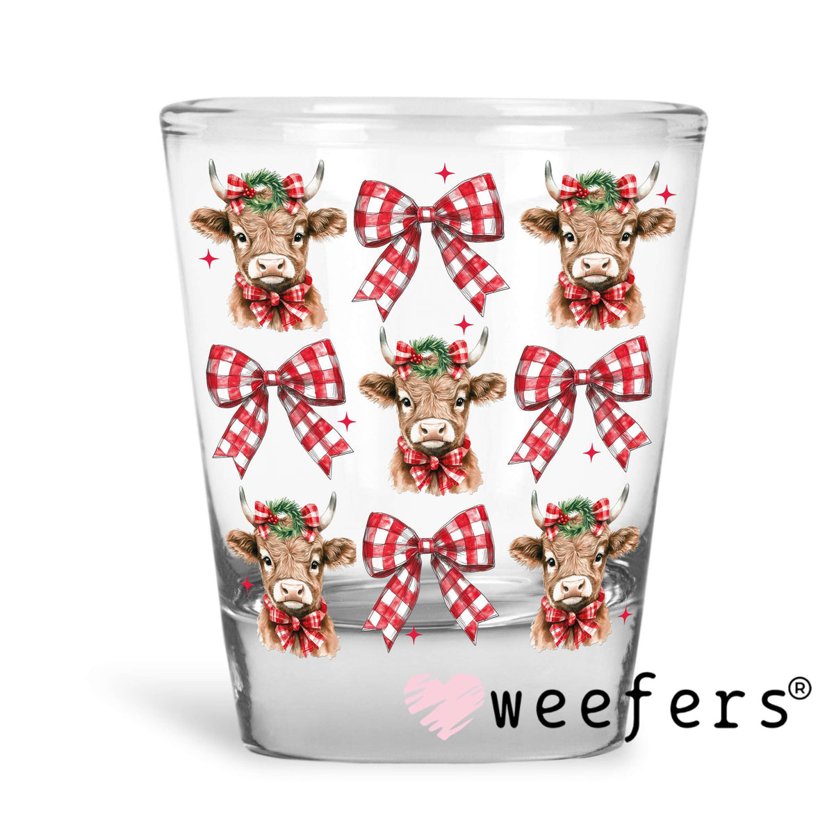 Coquette Christmas Highlander Cows and Bows UV DTF Decal Shot Glass Heavy Base Weefers