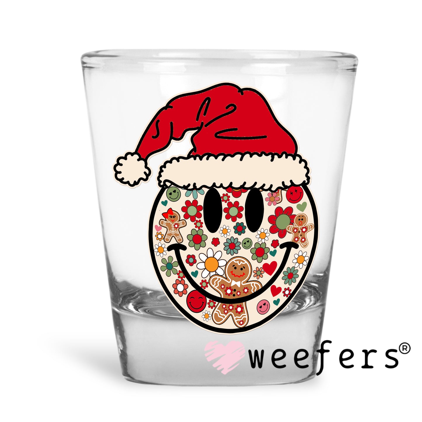 Christmas Smile Face UV DTF Decal Shot Glass Heavy Base Weefers