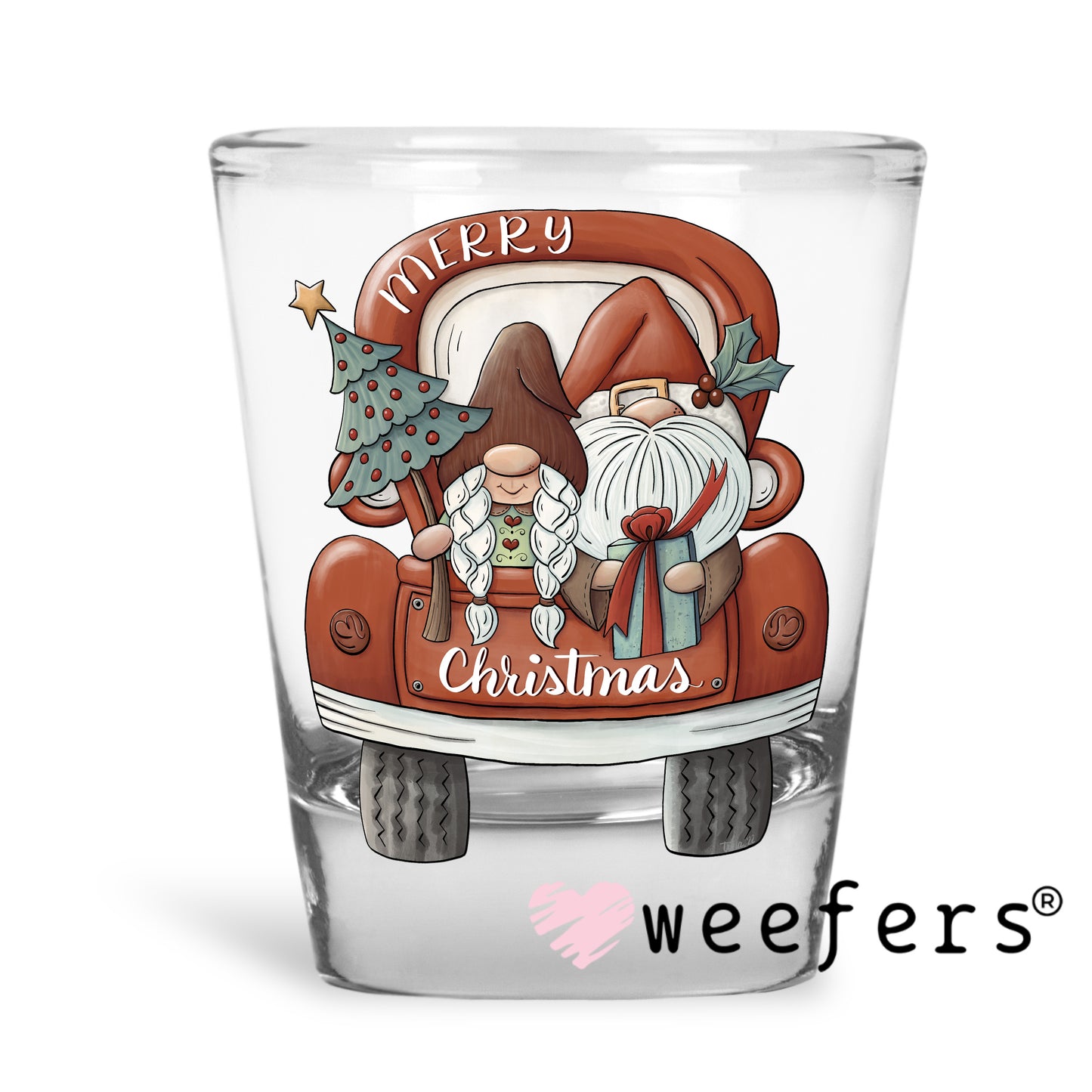 Merry Christmas Old Time Gnomes UV DTF Decal Shot Glass Heavy Base Weefers