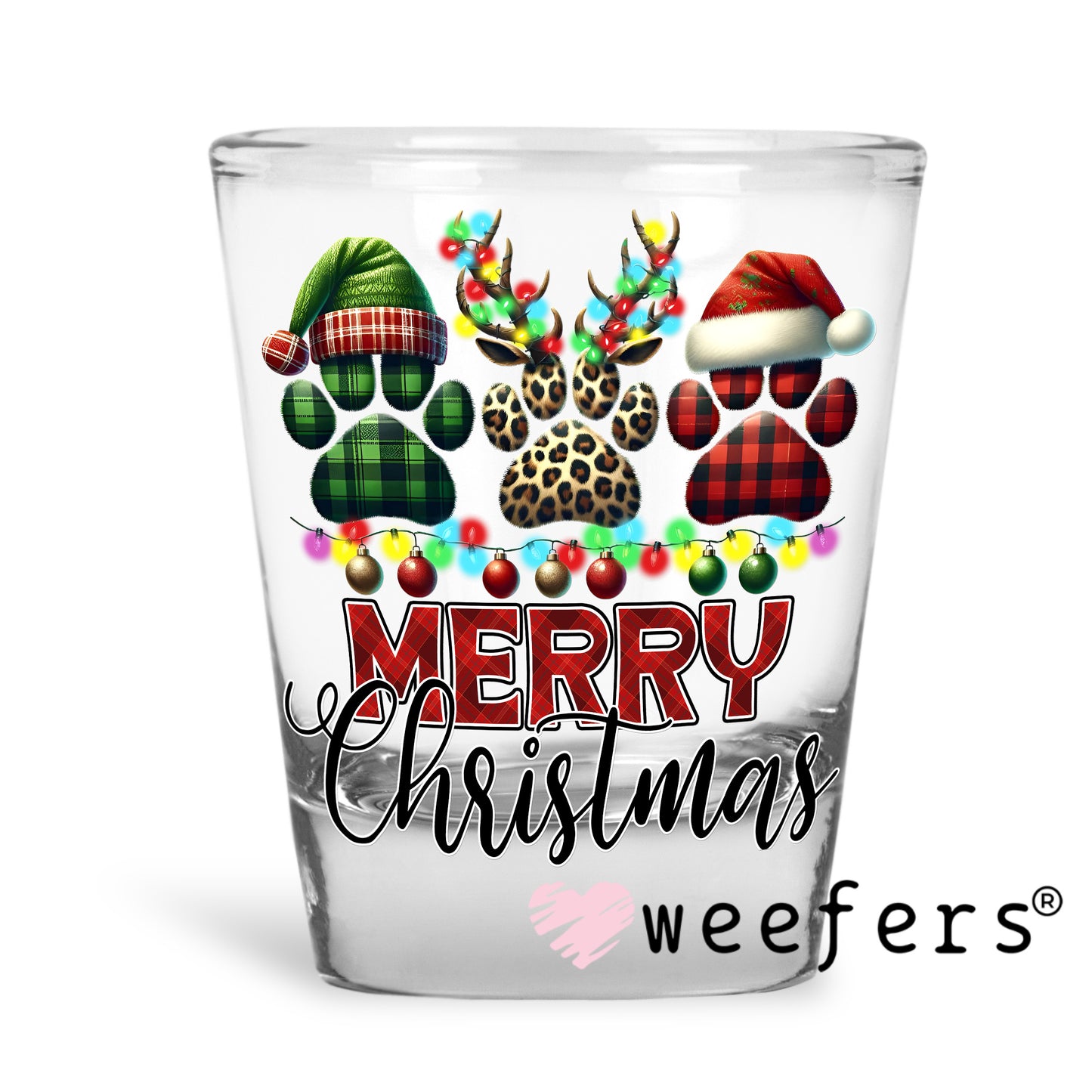 Merry Christmas Dog Paws UV DTF Decal Shot Glass Heavy Base Weefers