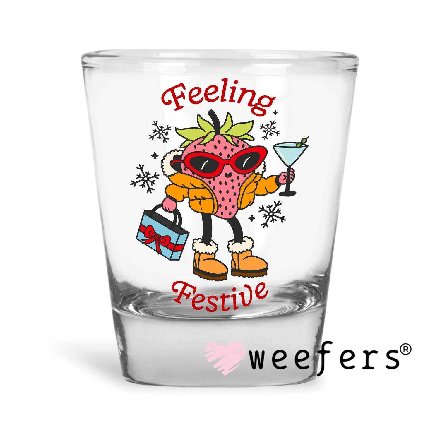 Feeling Festive Bougie Strawberry UV DTF Decal Shot Glass Heavy Base Weefers