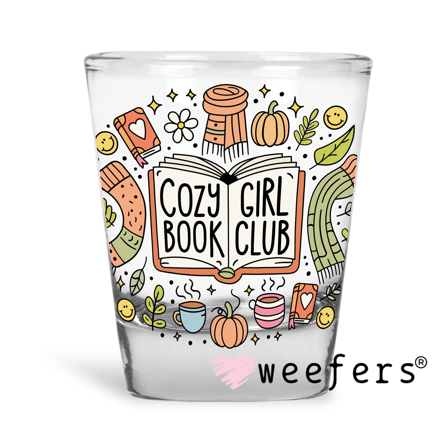 Cozy Girl Book Club UV DTF Decal Shot Glass Heavy Base Weefers