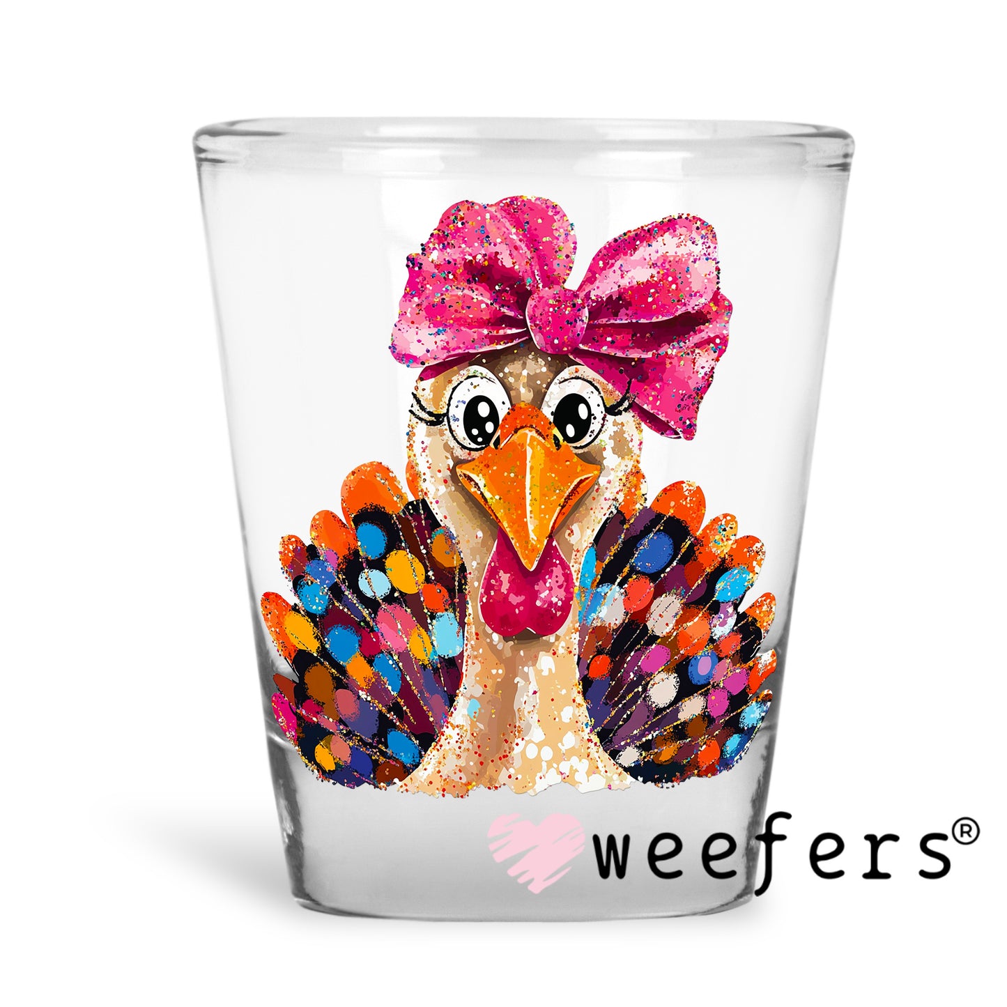Colorful Turkey UV DTF Decal Shot Glass Heavy Base Weefers