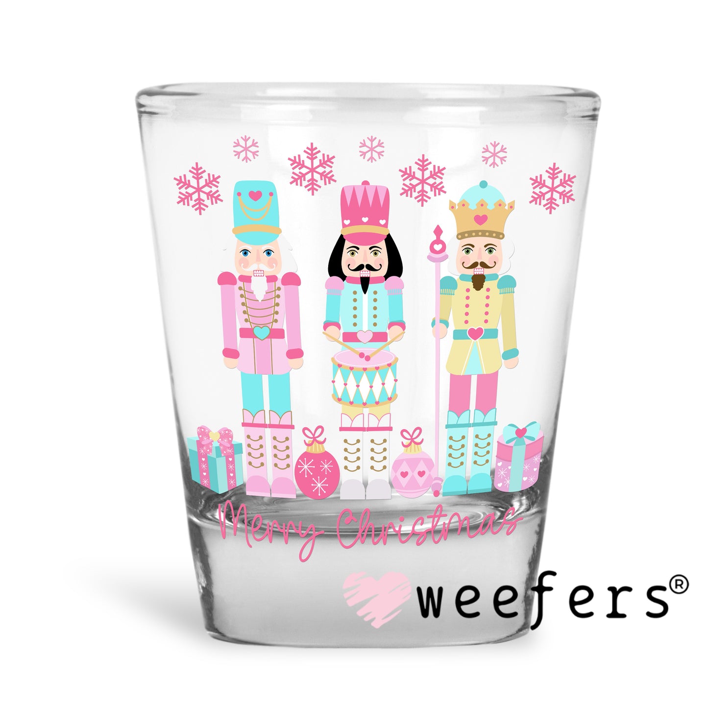 Nutcrackers Merry Christmas UV DTF Decal Shot Glass Heavy Base Weefers