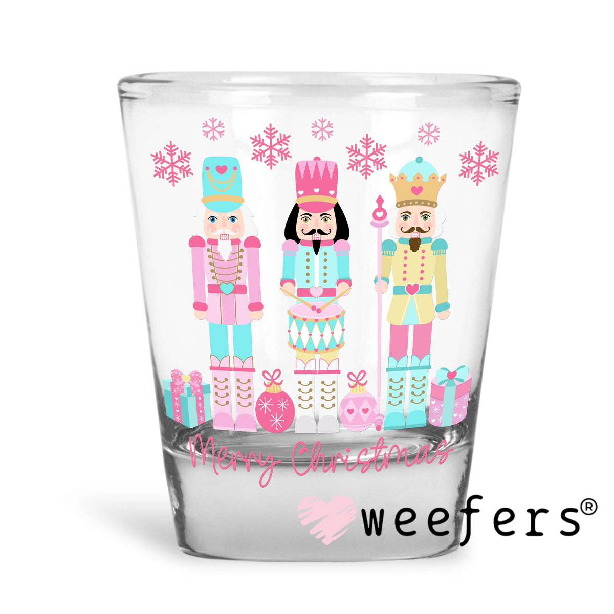 Nutcrackers Merry Christmas UV DTF Decal Shot Glass Heavy Base Weefers