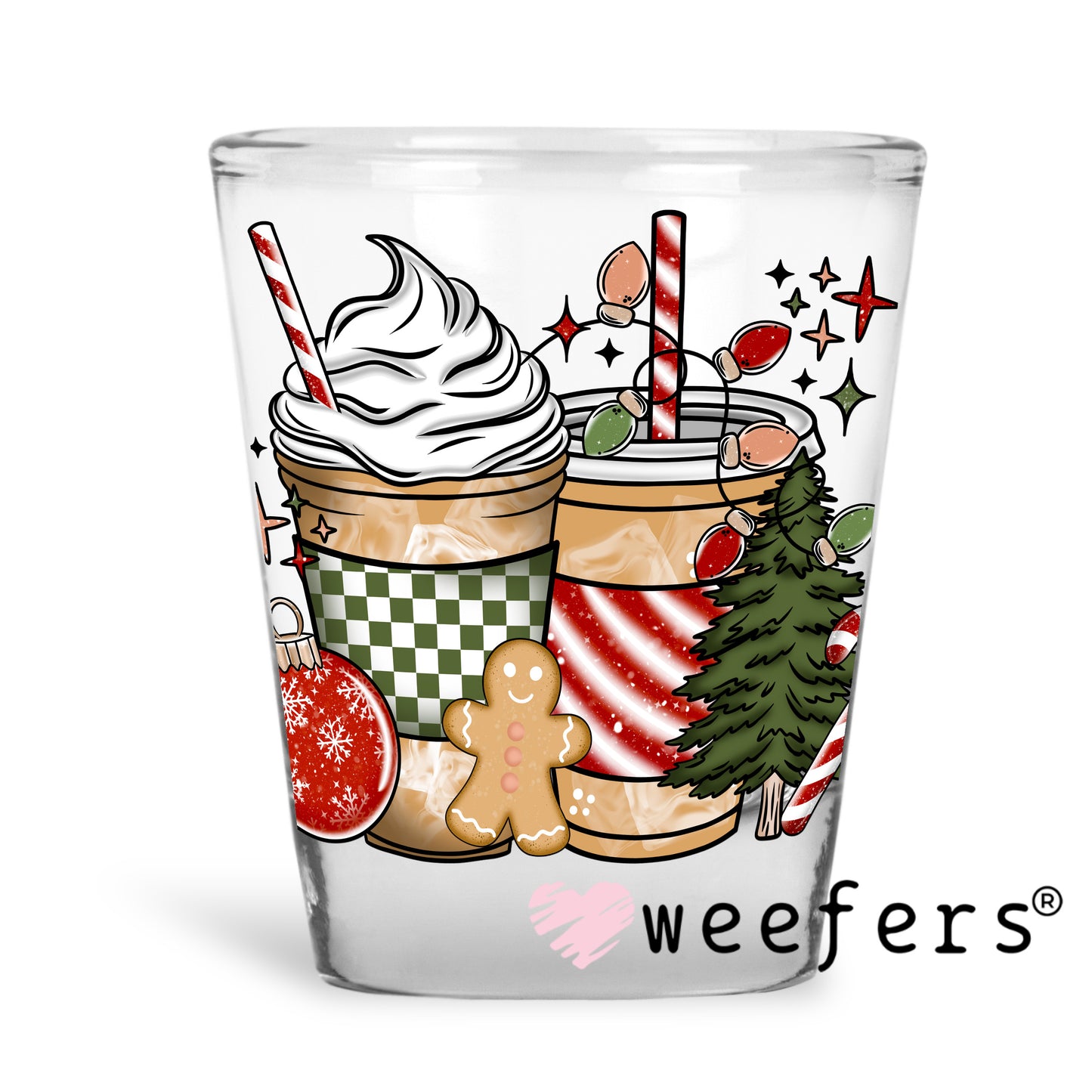 Christmas Coffee Latte UV DTF Decal Shot Glass Heavy Base Weefers