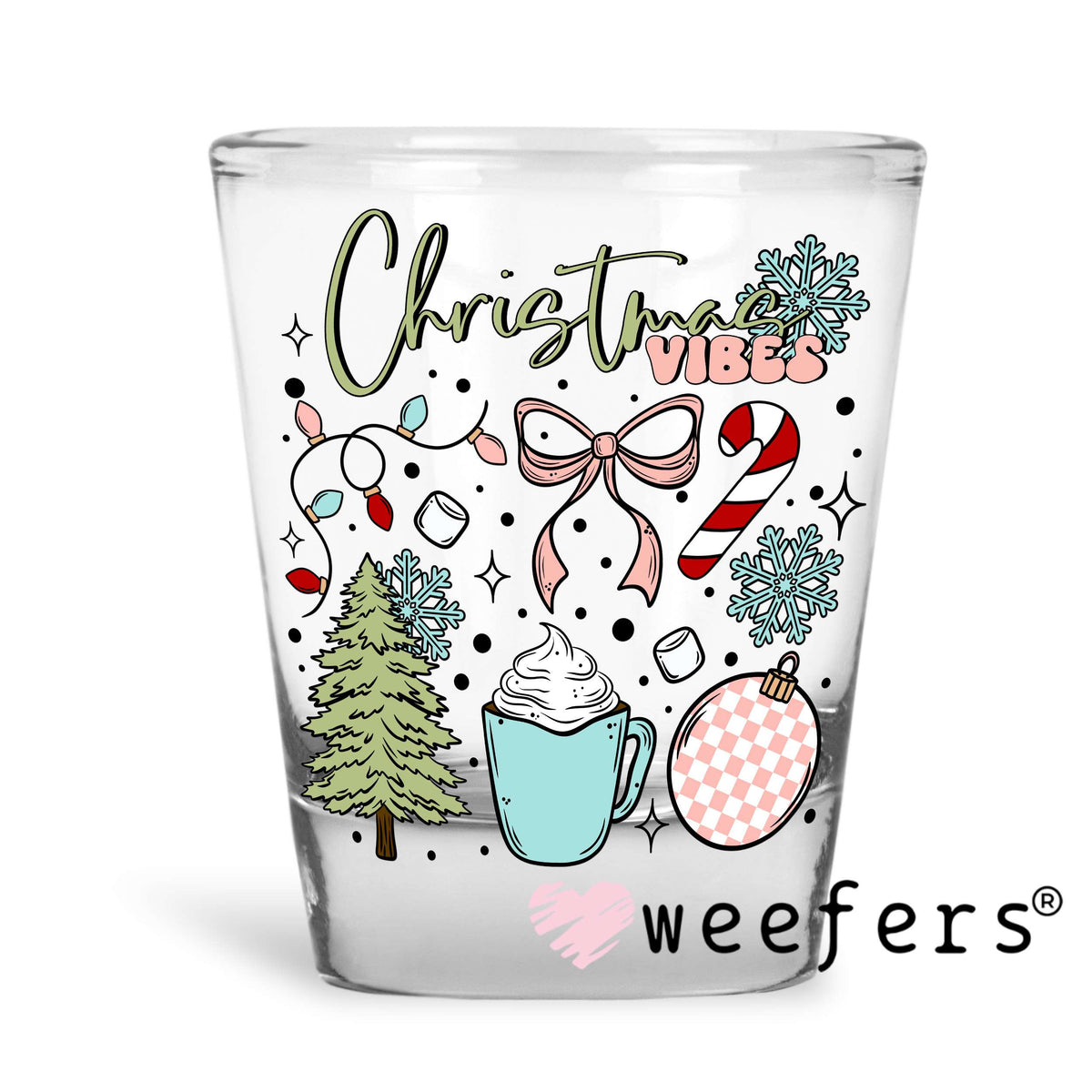 Christmas Vibes Pastels UV DTF Decal Shot Glass Heavy Base Weefers