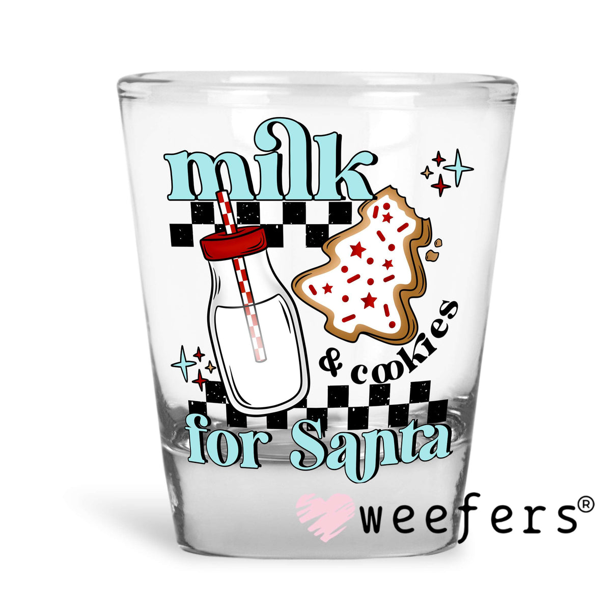 Milk and Cookies for Santa UV DTF Decal Shot Glass Heavy Base Weefers