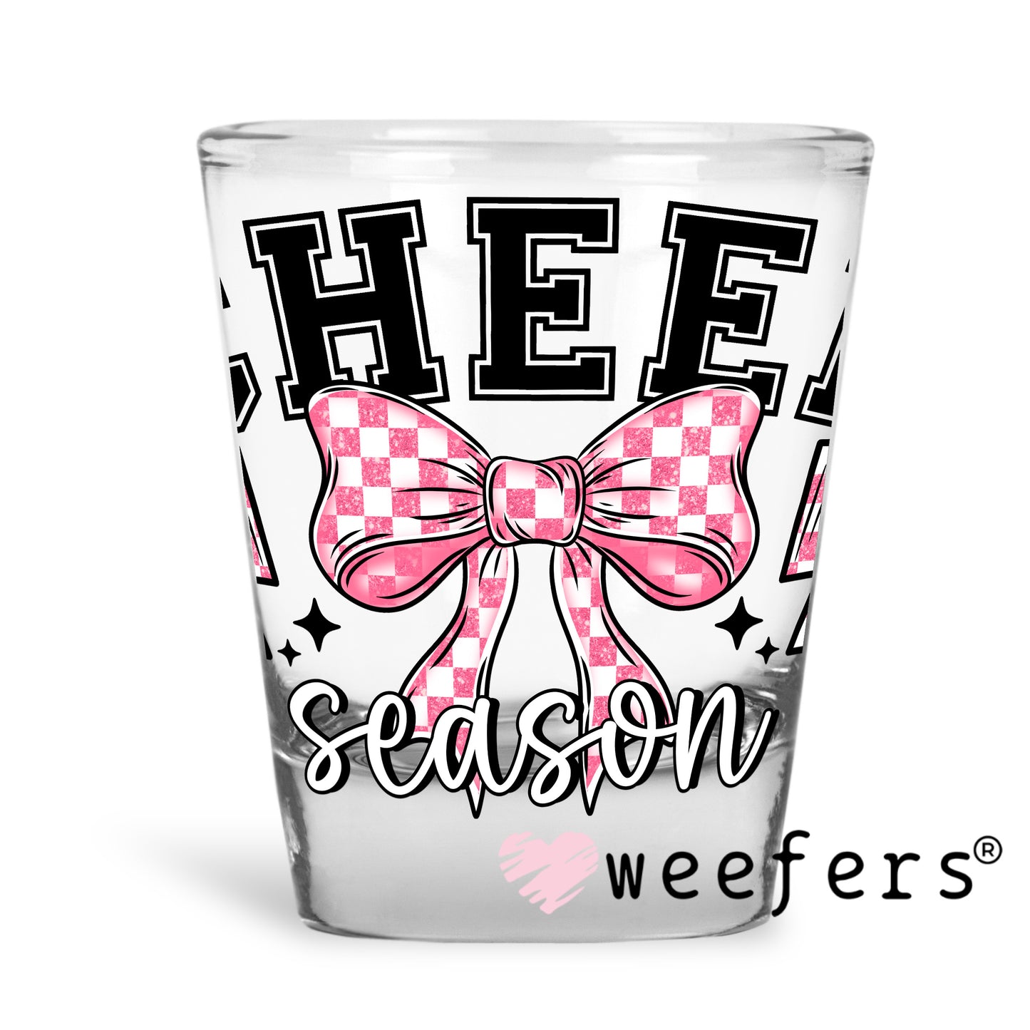 Cheer Season Pink Bow UV DTF Decal Shot Glass Heavy Base Weefers