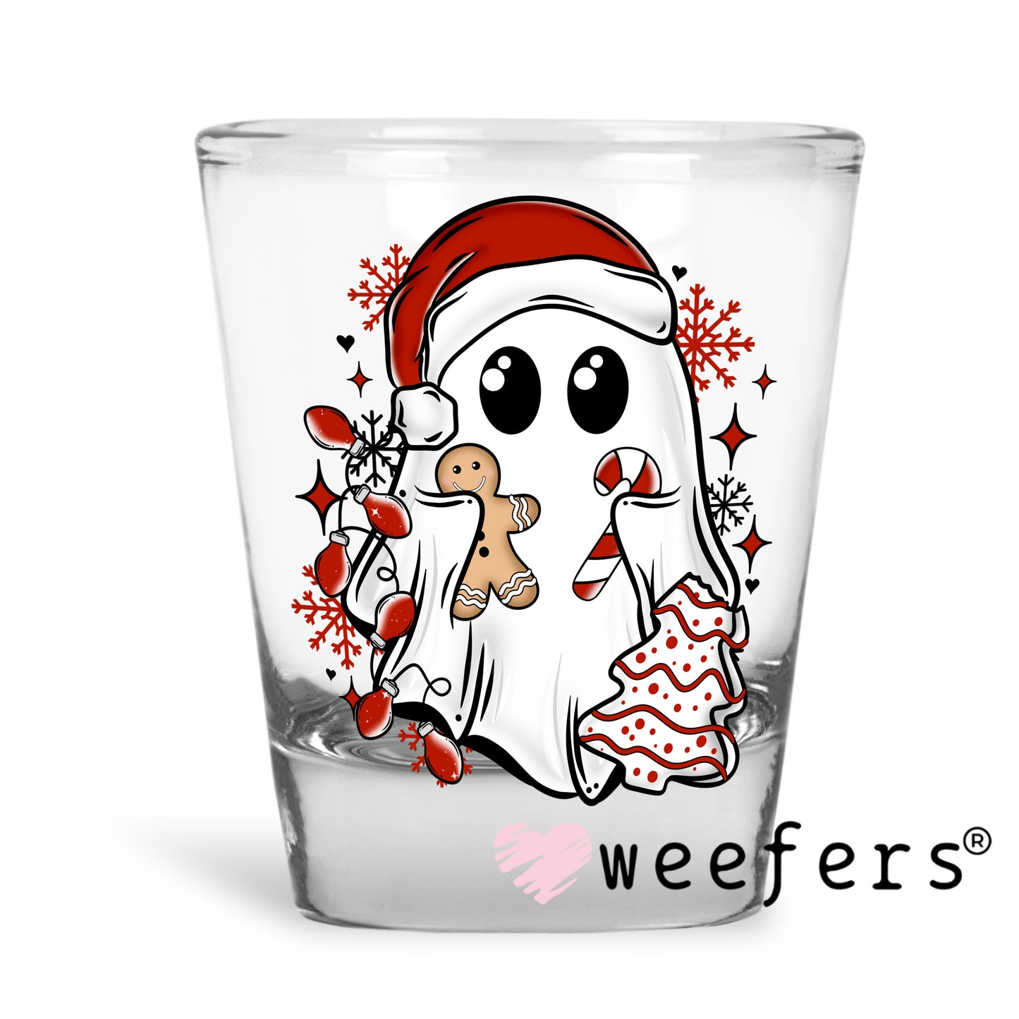 Christmas Ghost Snacks UV DTF Decal Shot Glass Heavy Base Weefers