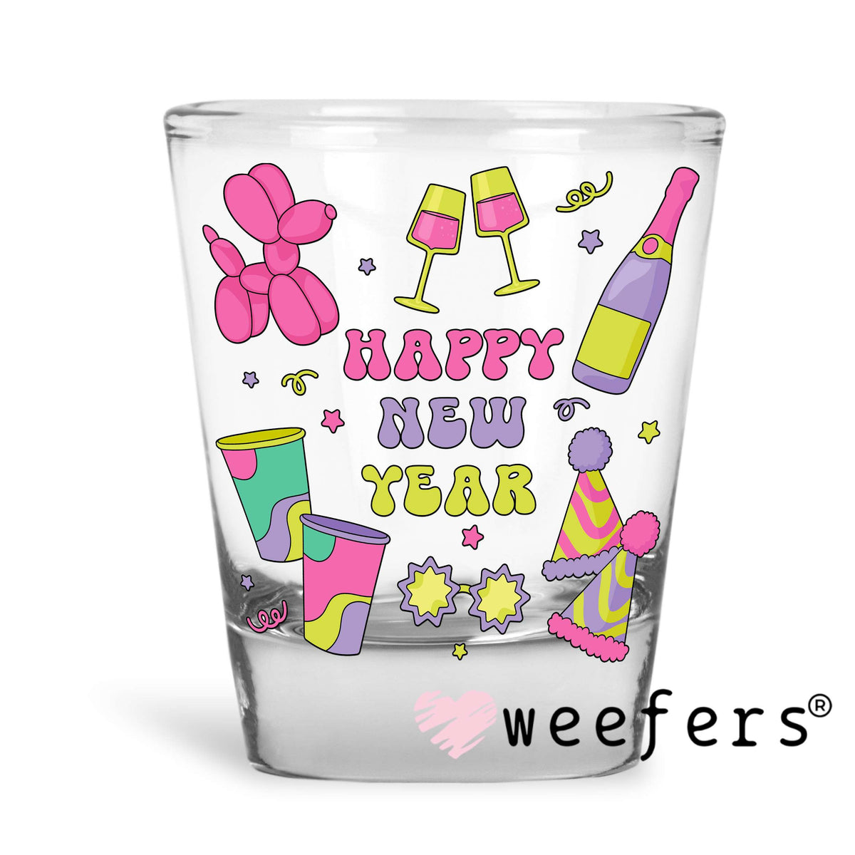Retro Groovy New Year UV DTF Decal Shot Glass Heavy Base Weefers