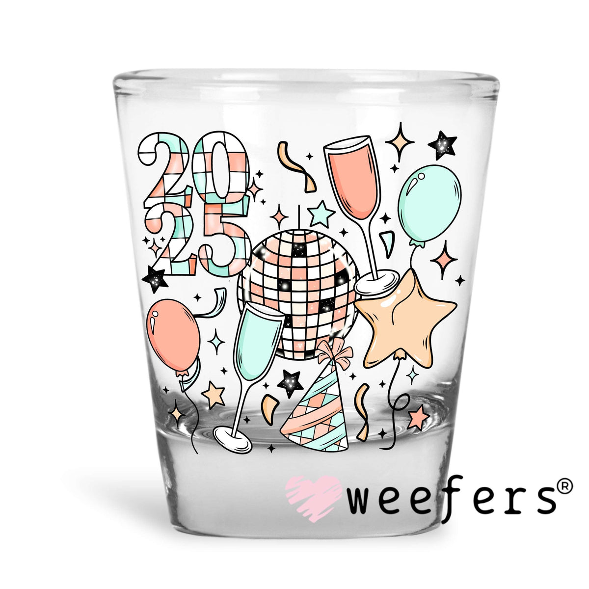 2025 New Year Disco Ball UV DTF Decal Shot Glass Heavy Base Weefers