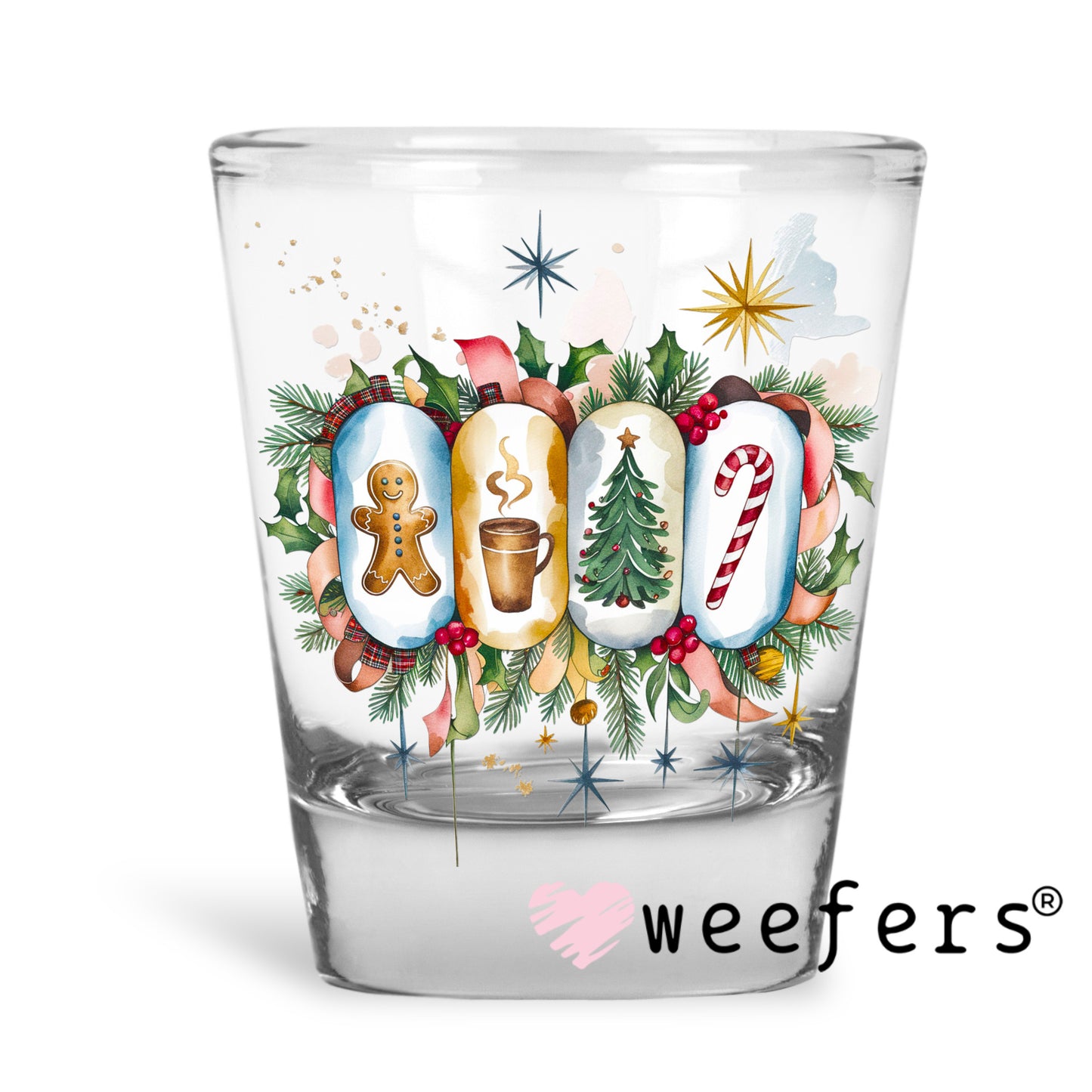 Retro Christmas Things UV DTF Decal Shot Glass Heavy Base Weefers