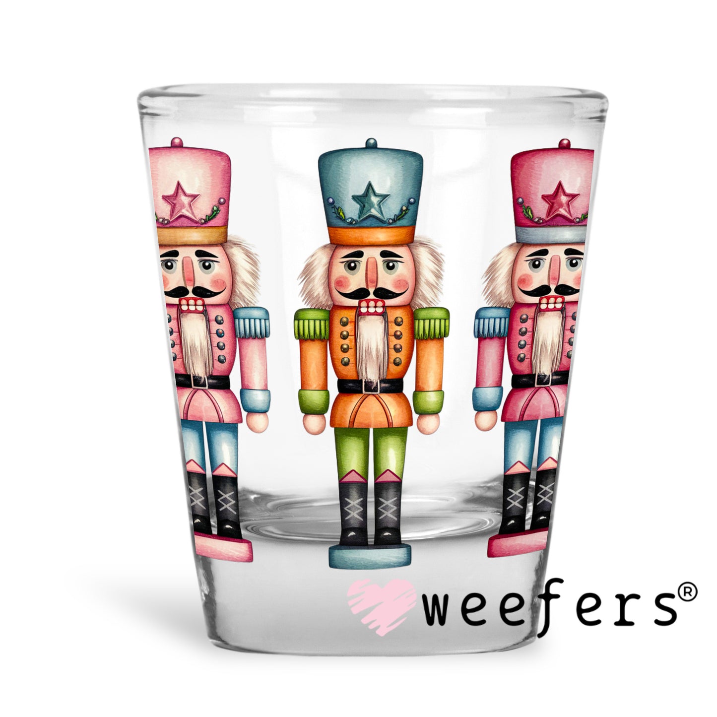 Trio Christmas Pink Nutcrackers UV DTF Decal Shot Glass Heavy Base Weefers