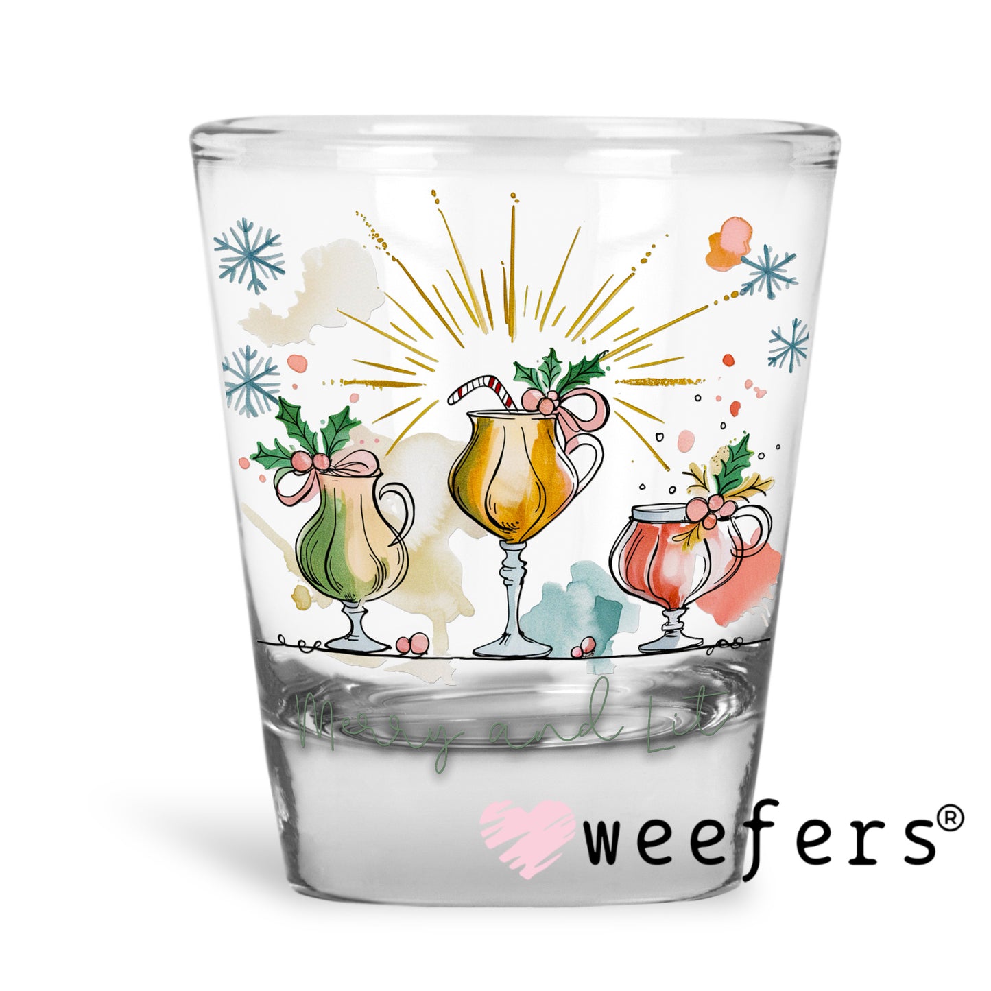 Merry Christmas Drinks UV DTF Decal Shot Glass Heavy Base Weefers